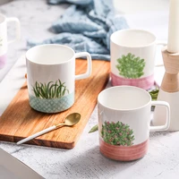 cute hand painted ceramic breakfast cup cartoon plants pattern milk oat coffee mug pottery cups for home drinking teacup 2021