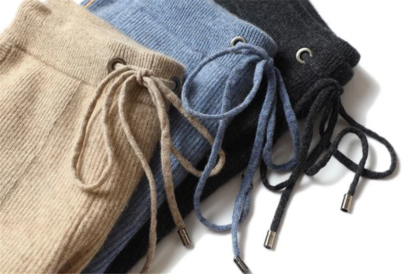 Козий кашемир толстые трикотажные женские шаровары эластичный шнурок талии брюки M/L