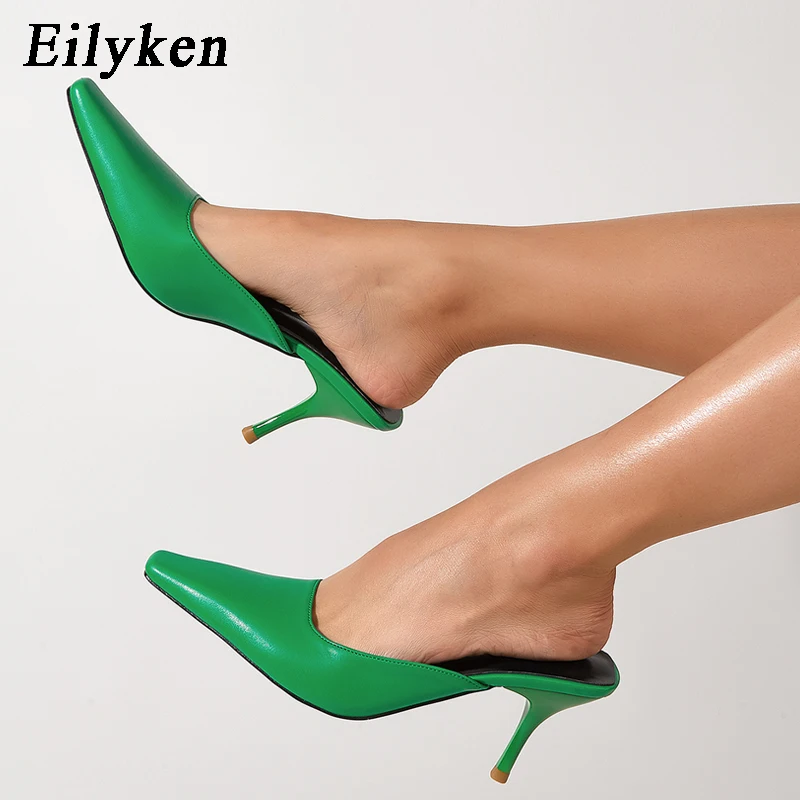 

Eilyken 2022 New Spring Autumn Ladies Mule Pointed Toe Low Heel Slides Slip on Slipper Shoes Female Sandals Shoes