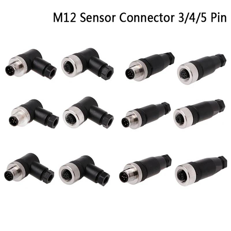 

M12 Sensor Connector Waterproof Male&female Plug Screw Threaded Coupling 3/4/5 Pin