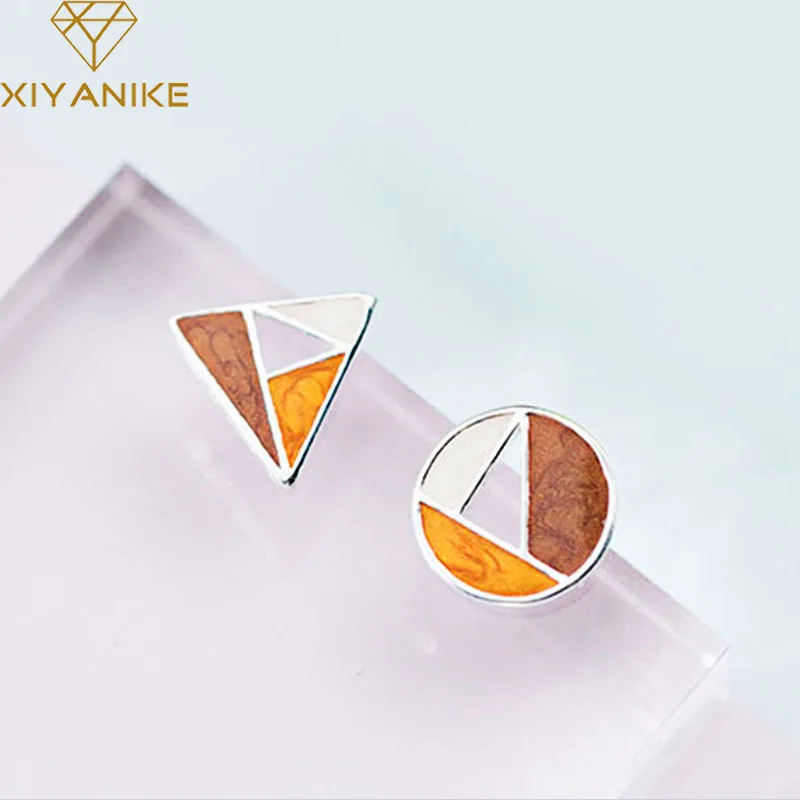 

Goldria 925 Sterling Silver Prevent Allergy Stud Earrings for Women Couple Korean Chromatic Simple Geometry Party Jewelry