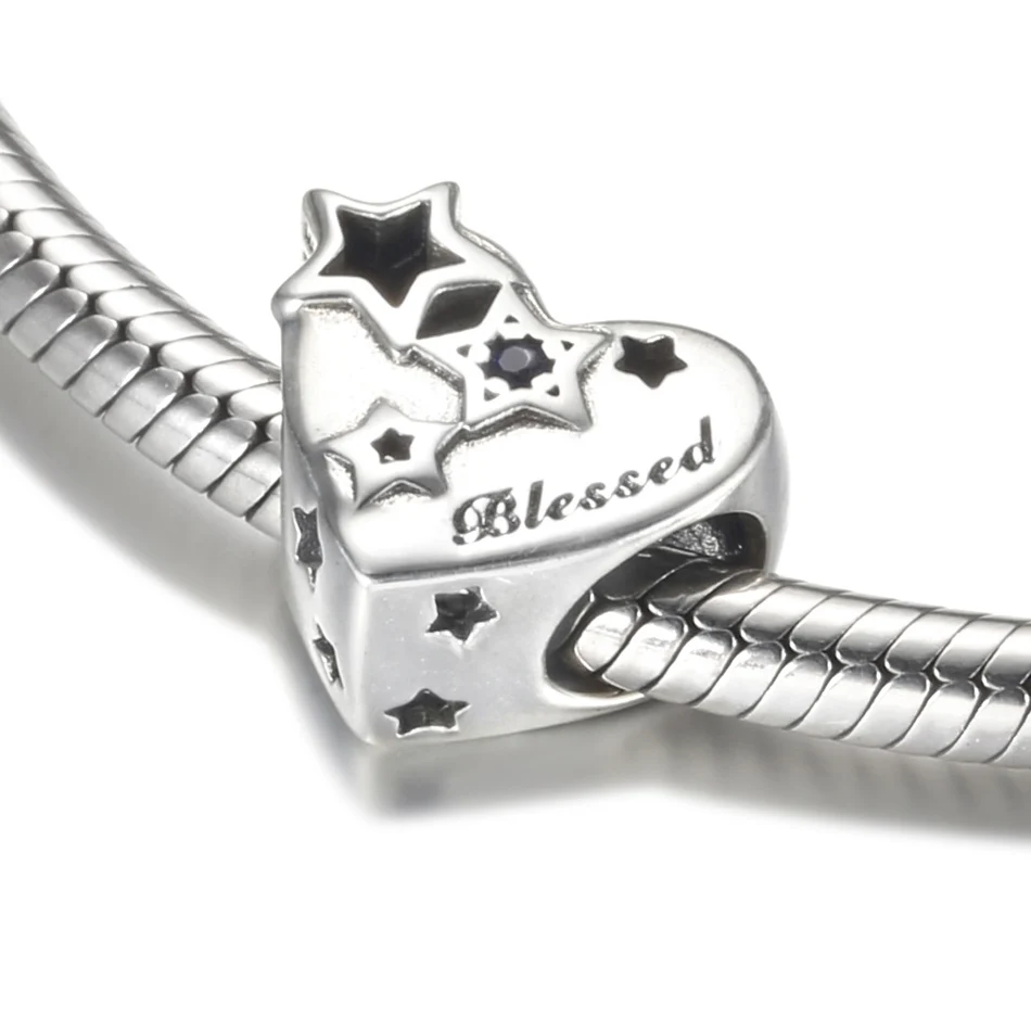 

Аутентичные S925 Серебряные DIY Ювелирные изделия благодарное сердце и звезды очаровательные бусины подходят для женских браслетов браслеты