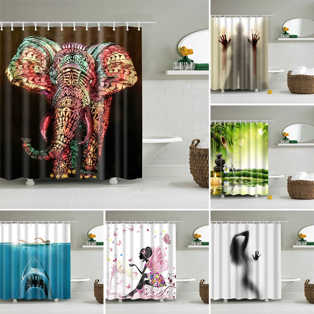 

Waterproof Printed Shower Bath Curtain Thick Frabic Polyester With Hooks Bathroom Mildew PEVA Home Luxury Decor rideau de bain