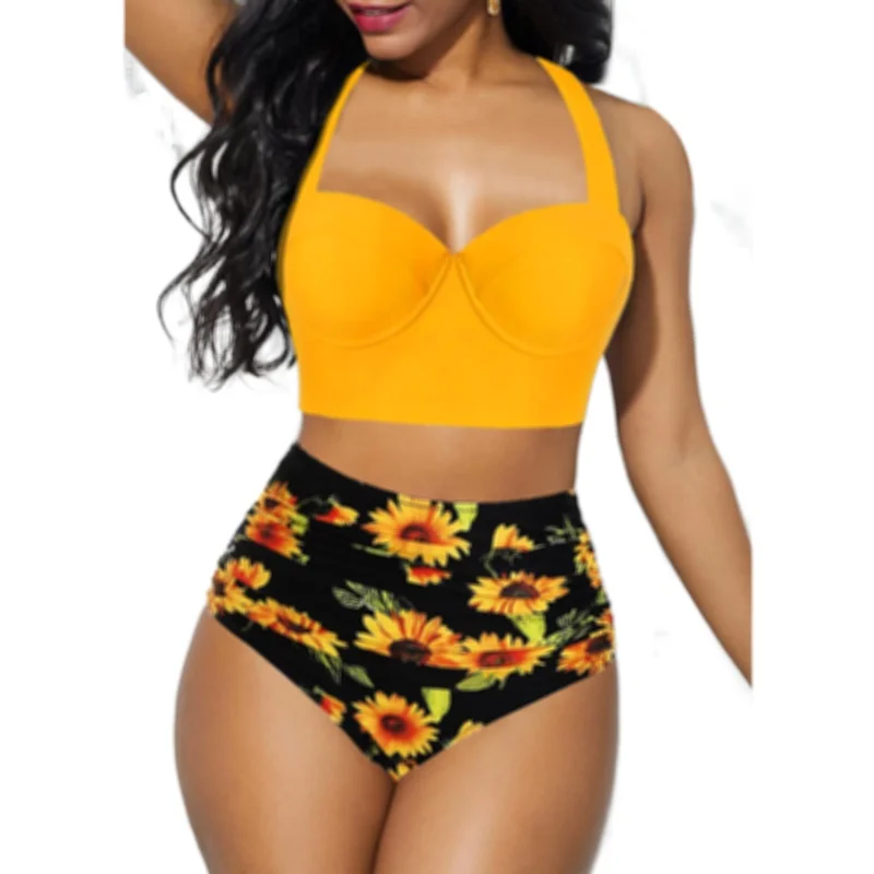 

2021 New Sexy Plus Size Bikini Women High Waist Swimsuit Push Up Bikini Set Plus Size Swimwear Female Bathing Suit Beachwear 5XL