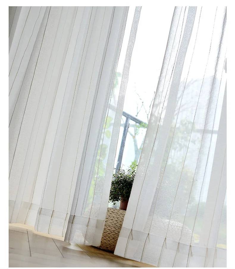 New Window curtain white striped custom window screen cotton and linen gauze hotel living room balcony bedroom | Дом и сад