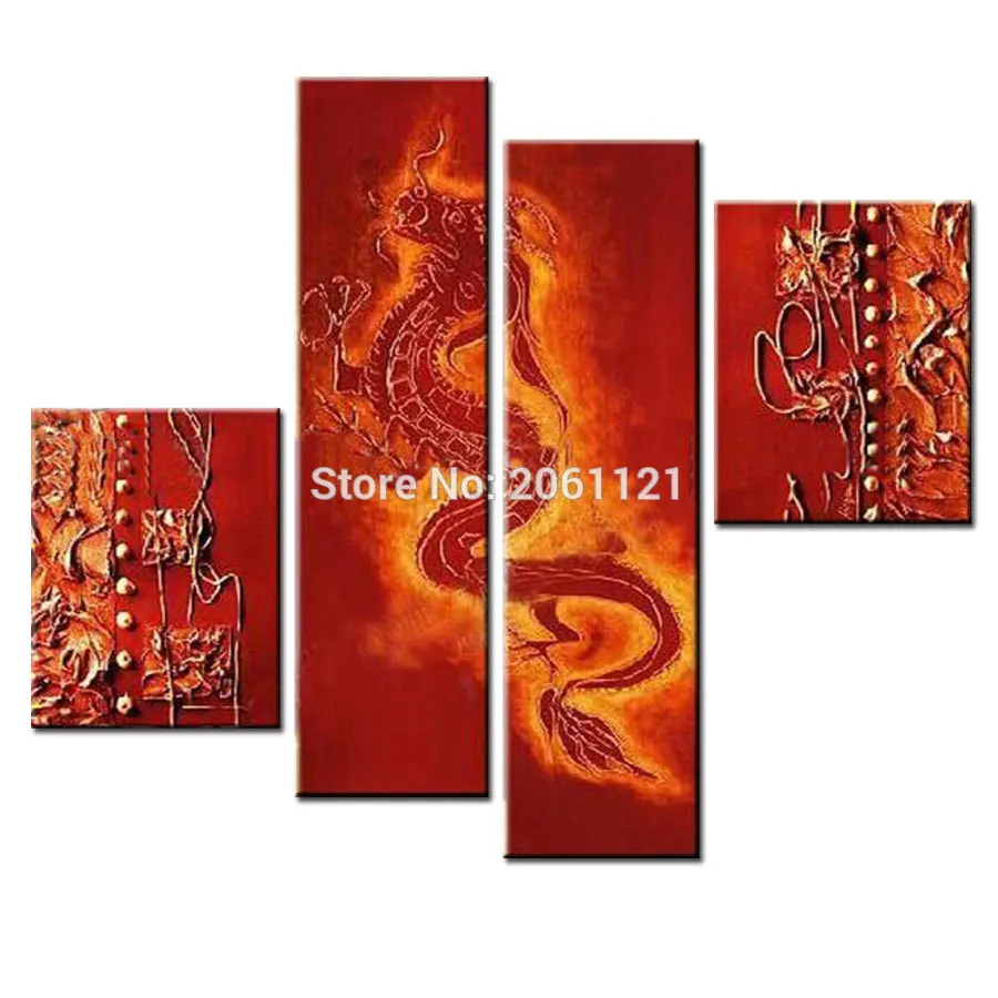 

Handmade Canvas Wall Painting red dragon Oil Painting traditional chinese dragons Pictures china Wall Art culture