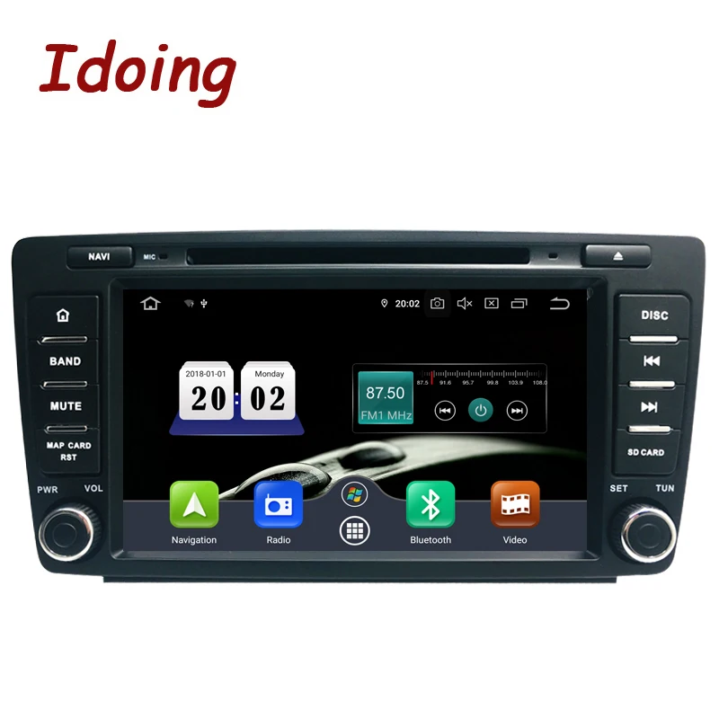Автомобильный мультимедийный DVD плеер Idoing 2Din Android 10 4 Гб + 64 ГБ 8 ядер для Skoda Octavia 2