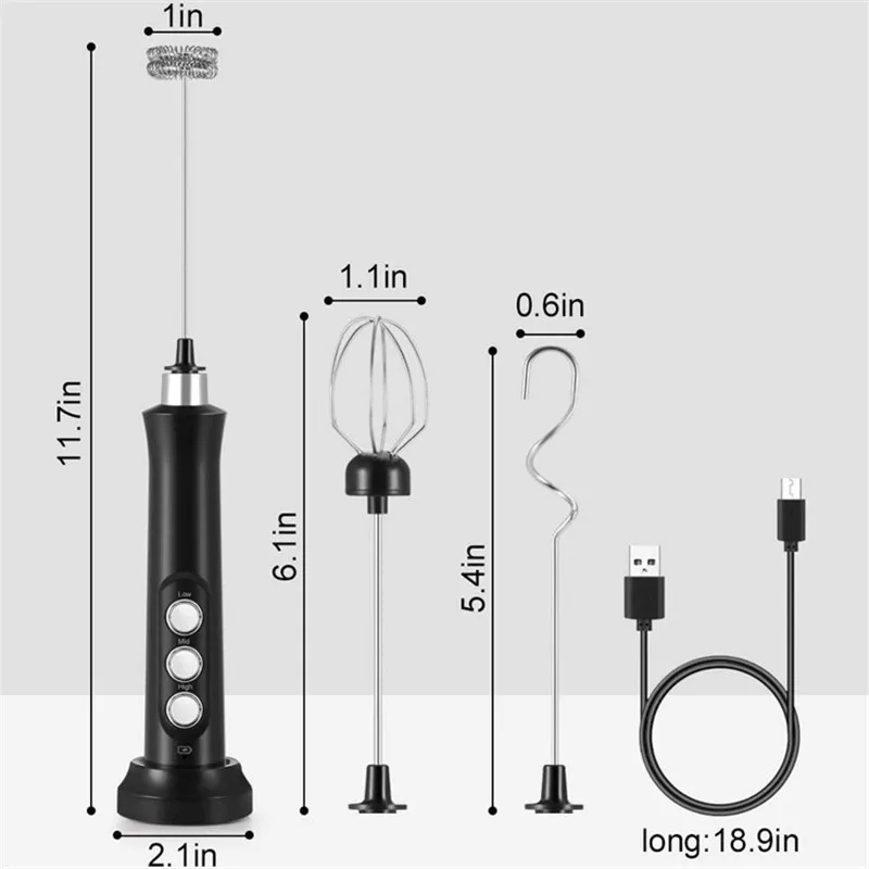 

Handheld Milk Frother Electric Blender Usb Rechargeable 3-Speed Mixer for Coffee Egg Milk Latte Cappuccino