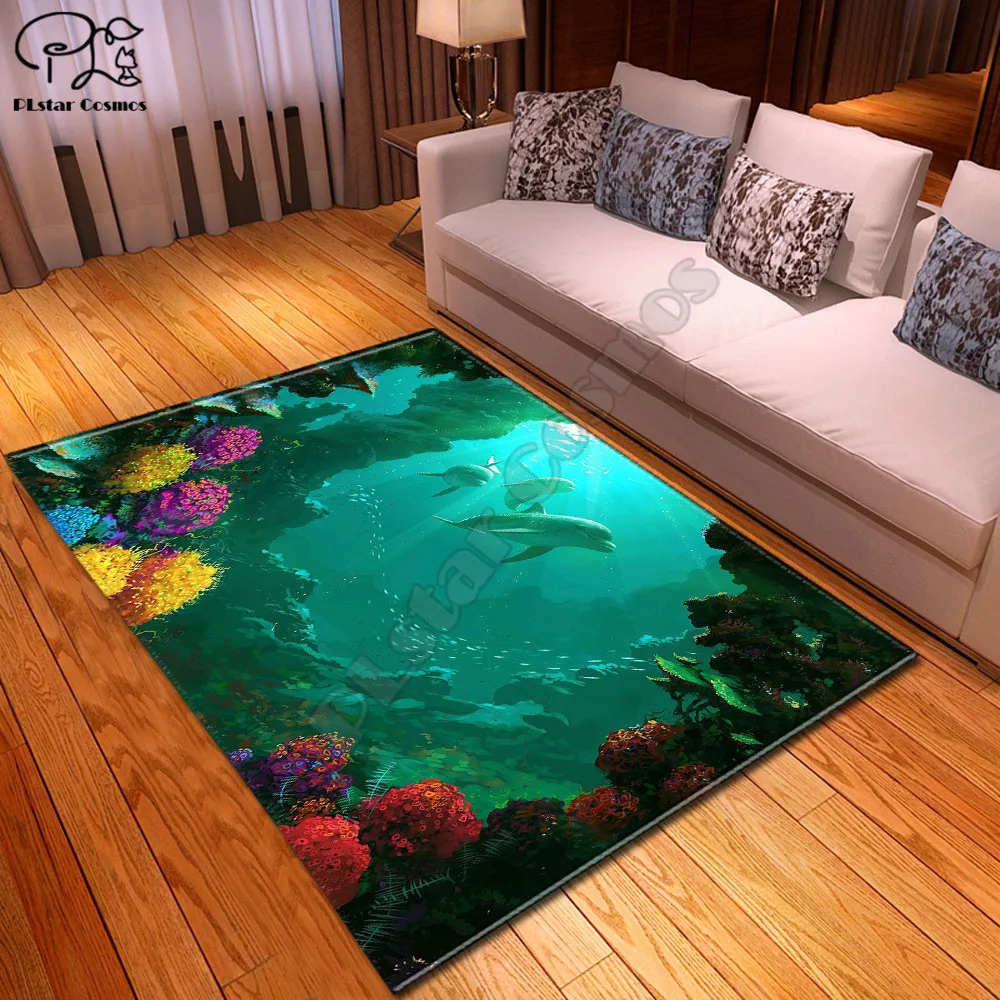 

funny Marine life pattern carpet Square Anti-Skid Area Floor Mat 3D Rug Non-slip Mat Dining Room Living Room Soft Bedroom Carpet
