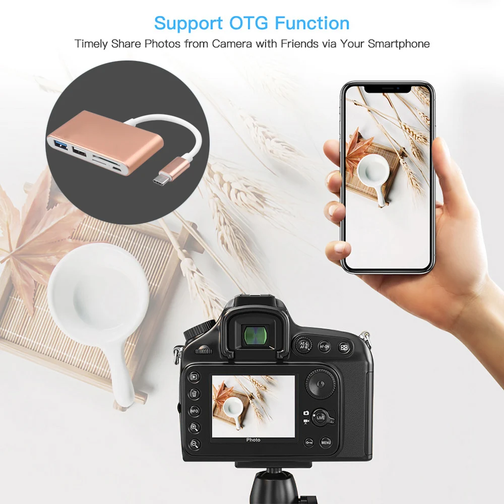 USB C концентратор kebidu 5 в 1 устройство для чтения карт SD/TF OTG 3 высокоскоростной
