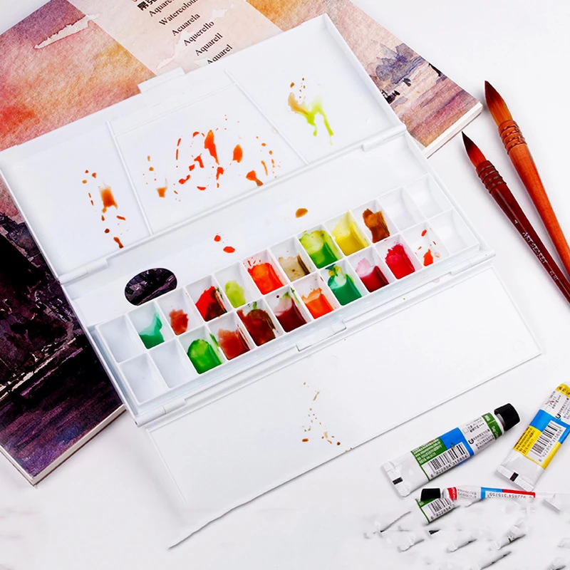 24 ячейки/Акварельная пигментная палитра складная увлажняющая откидная для гуаши
