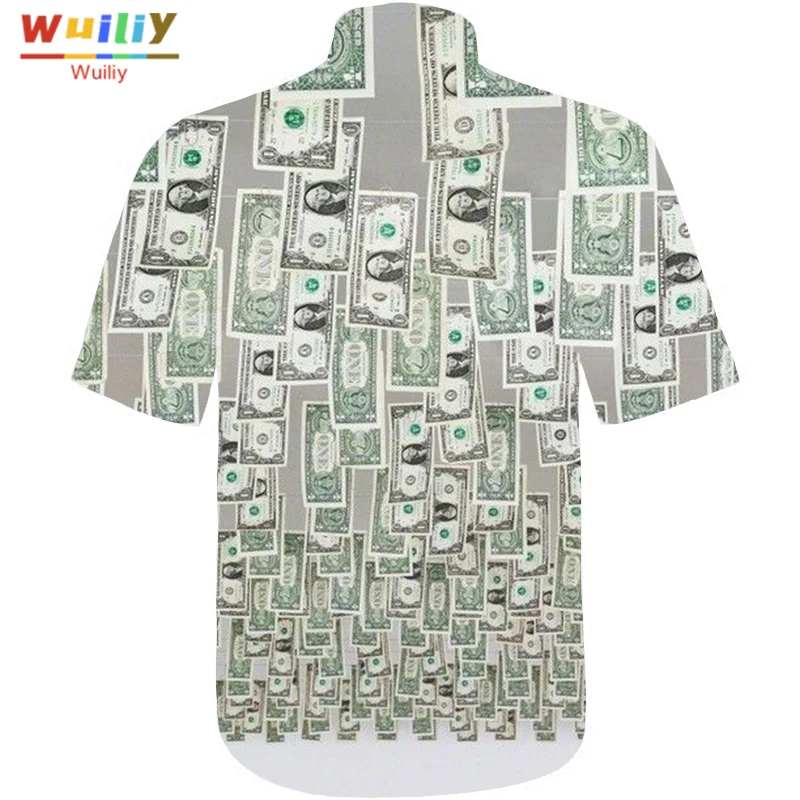

Men's Graphic Banknote Button Down Shirts Novelty Beach 3D Pattern Summer Hawaiian Tops Fashion Shirt