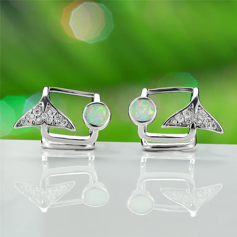 Милые женские опаловые круглые серьги русалки с рыбьим хвостом, Boho 925, серебряные, белые, синие, винтажные свадебные серьги для женщин