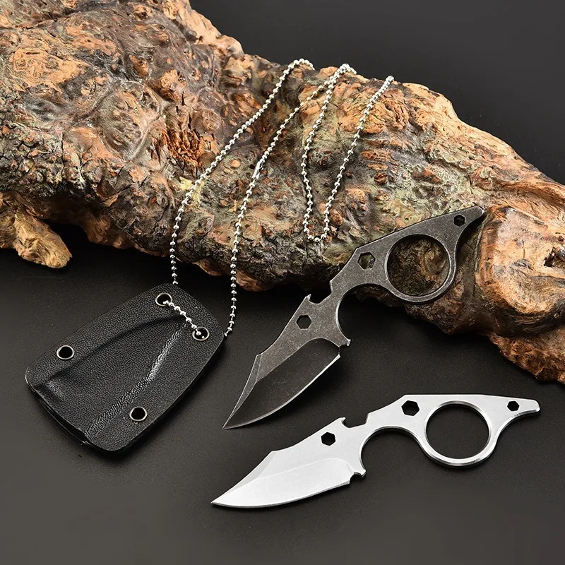 

Stainless Steel Straight Knife Portable Outdoor Tactical Camping Hunting Survival Necklace Pocket EDC Tool Keychain Knifes