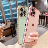 luxury heart shaped gold plated silicone phone case for iphone 13 12 11 pro xs max se xr 8 7 plus ultra thin electroplated cover