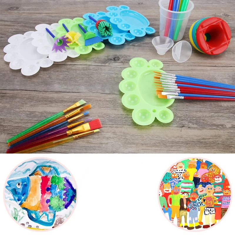 

34 Pack Painting Tool Kits - Paint Supplies Include No Spill Paint Cups, Muti Sizes Paint Brushes, Paint Tray