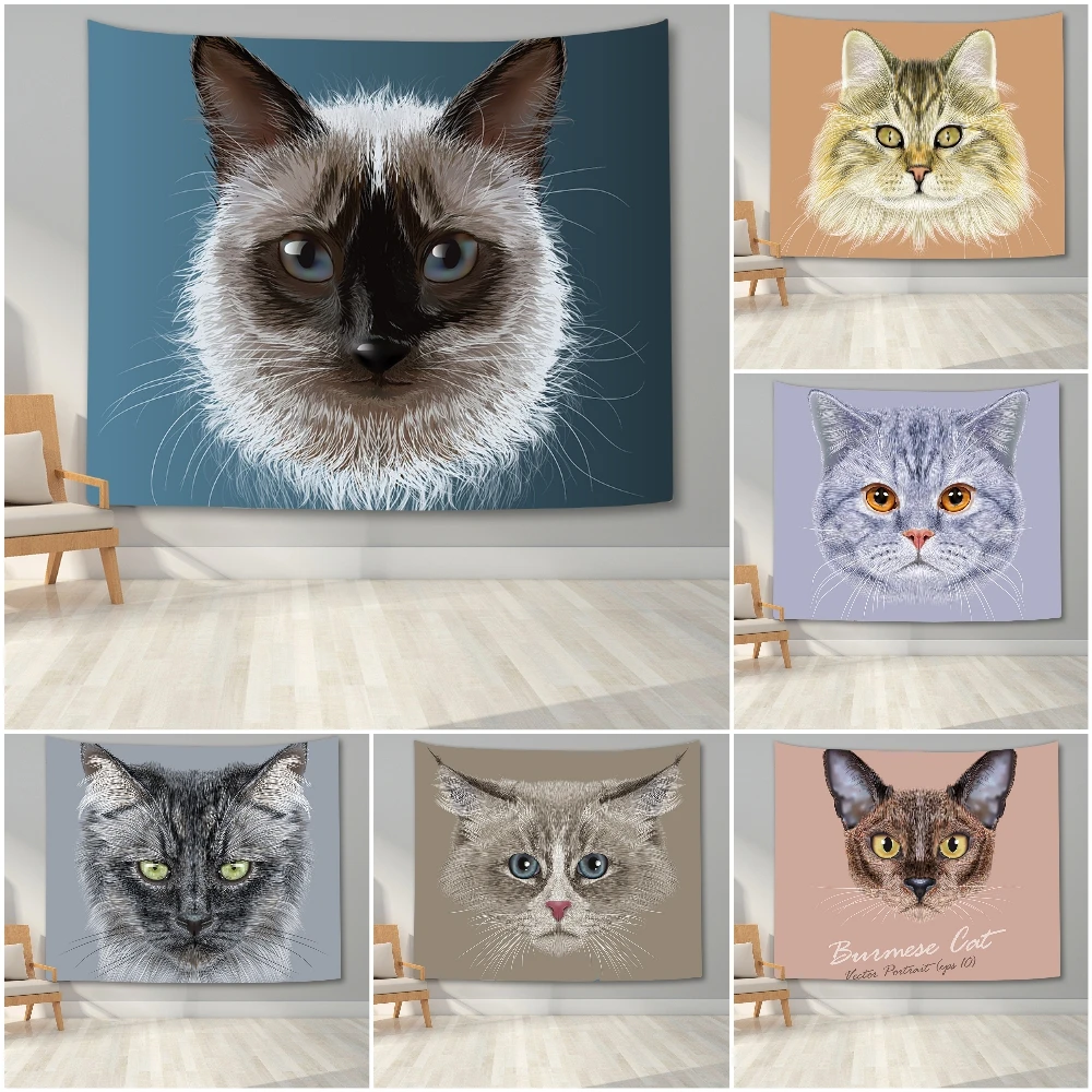 

Настенный 3D гобелен с мультяшными животными, кошками, фоновая ткань, настенное художественное подвесное одеяло для спальни, дома, гостиной, ...