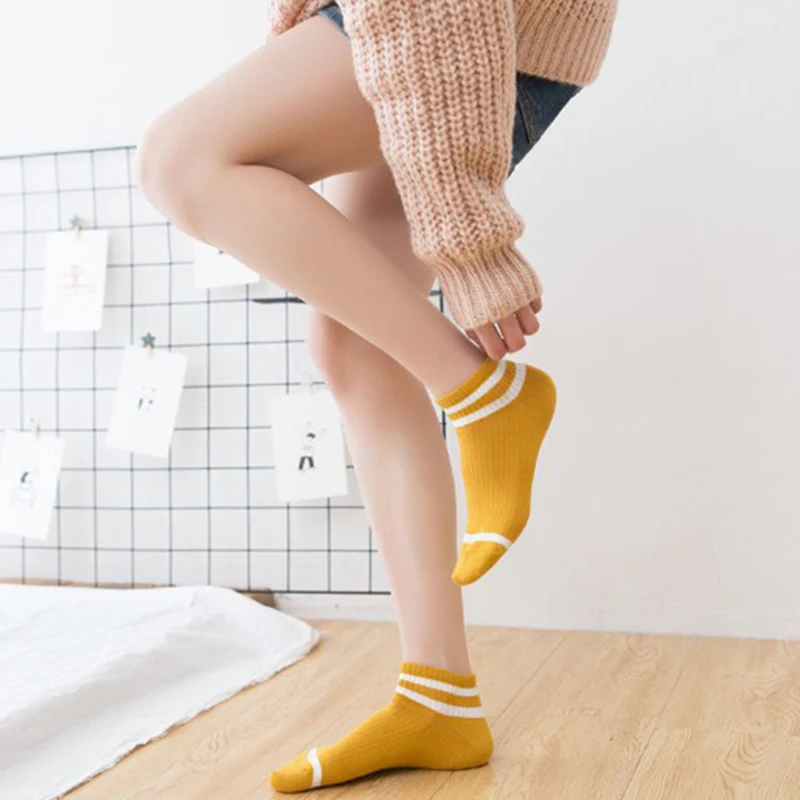 

Women Casual Striped Socks Cotton Solid Short Socks Unisex Ankle Low Cut Sock