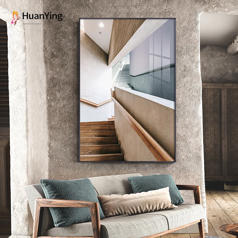 

Modern Industrial Canvas Painting Unique Spiral Stairs Towards Sky Wall Art Poster Abstract Picture for Living Room Home Decor
