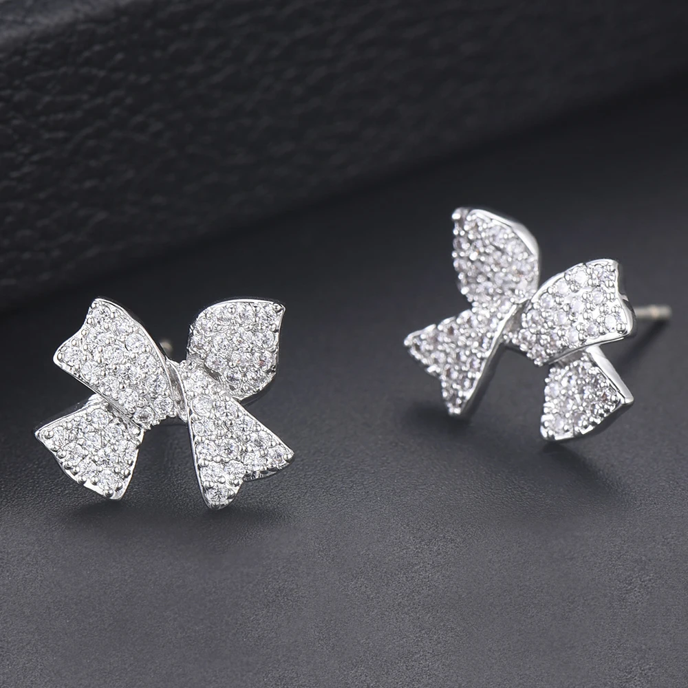 

LARRAURI Luxury Korean Bowknot Wedding Stud Earrings For Women Bridal Fashion Jewelry Cubic Zirconia Girl Dubai Silver Jewelry