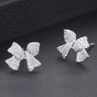 larrauri luxury korean bowknot wedding stud earrings for women bridal fashion jewelry cubic zirconia girl dubai silver jewelry
