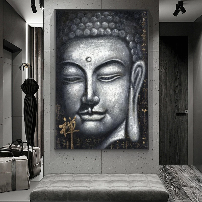 

Vintage Silver Buddha Canvas Painting Posters and Prints Wall Art Chinese Style Buddhism Pictures Cuadros Home Room Decor