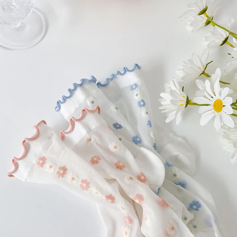 

Cute Lace Flower Socks Women Lolita Fungus Ultra-thin Socks Female Summer Transparent Socks Ankle Girls Dress Calcetine