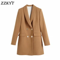 2021 women spring fashion double breasted long blazer coat vintage long sleeve offlce lady female outerwear chic veste femme