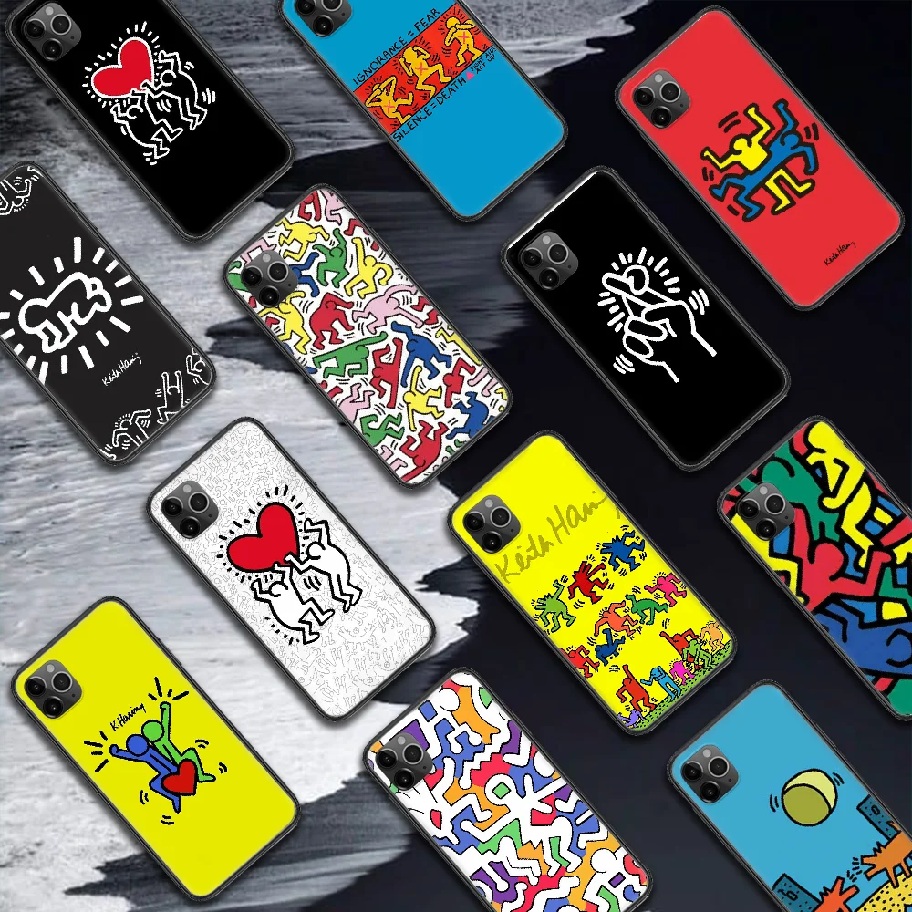 

Fashion Keith Harings Art Abstract Phone Case For iPhone 4 4s 5 5S SE 5C 6 6S 7 8 Plus X XS XR 11 12 Mini Pro Max 2020 black