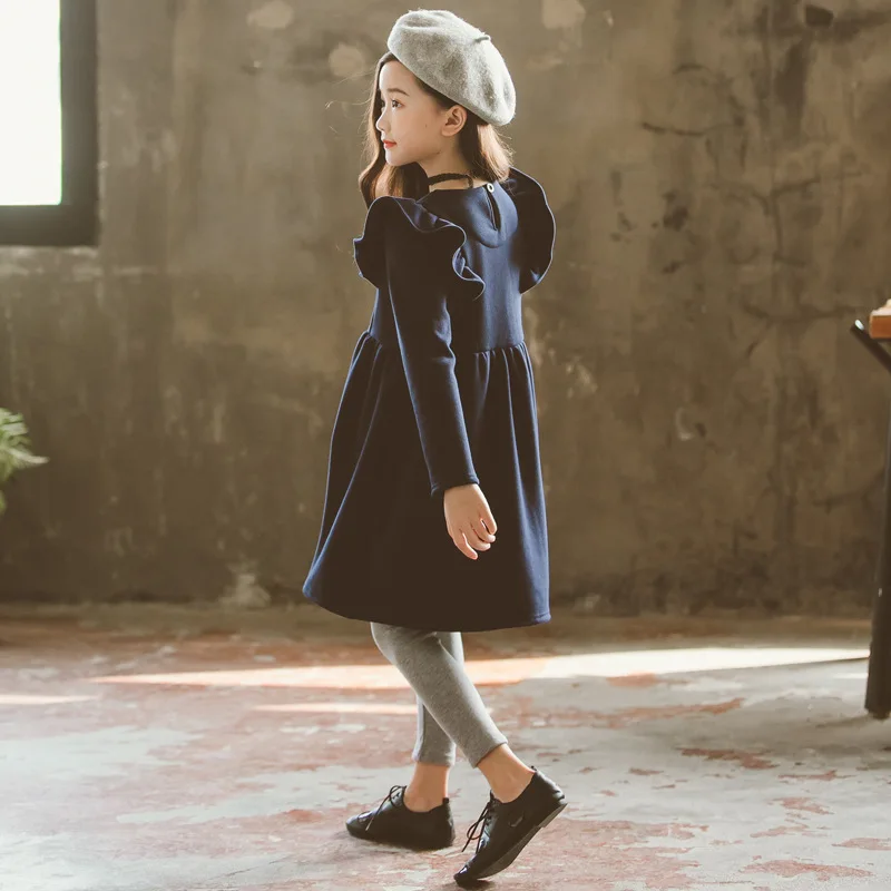 Teen Clothes Winter 2019 Fall Velvet Thick Korean Warm Long Sleeve Princess Kid School Dress Black for Girls 5 - 17 Year | Детская
