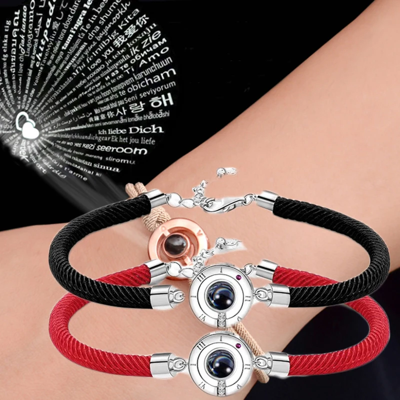 

Lucky Red Black Bracelets for Women Men Romantic Lover Couple 100 Language I Love You Projection Bracelet Gifts DropShipping