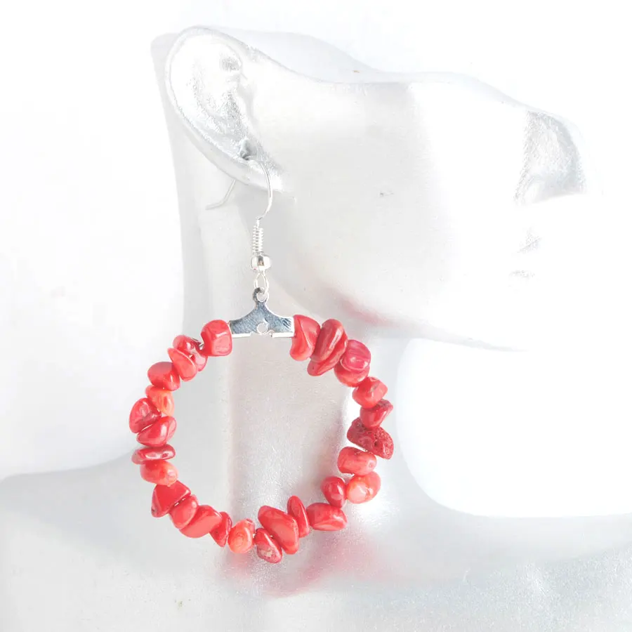 

WOJIAER Natural Gem Stone Dangle Earring Red Coral Chip Bead Healing Unique Jewelry for Women PW9101