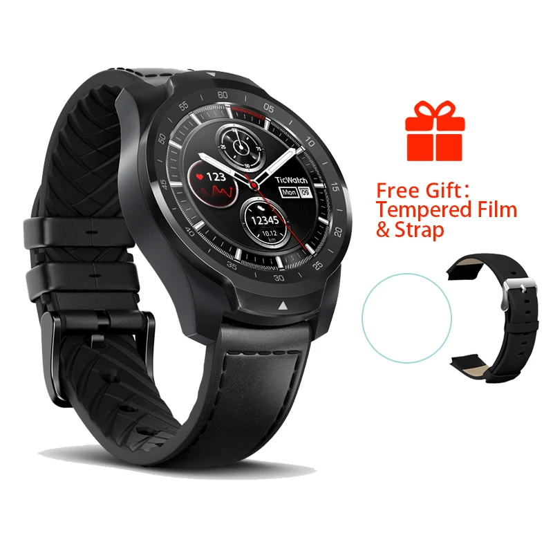 black Оригинальные Смарт-часы Ticwatch Pro, Bluetooth, IP68, водонепроницаемые, Поддержка NFC платежей/Google Assistant, одежда OS, Google gps часы - Цвет: black