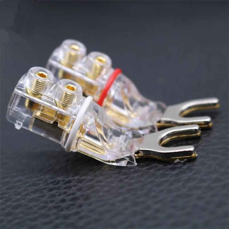 

AHSY 4 high-end pure copper Y-shaped speaker audio cable jack plugs solder-free transparent HIFI screw banana plug connectors