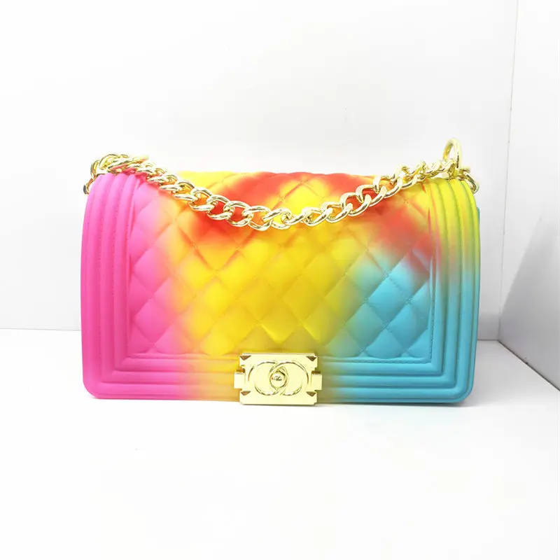 

Fashion Colorful Rainbow PVC Jelly Candy Handbag Hand Purse Lady Crossbody Sling Shoulder Bags