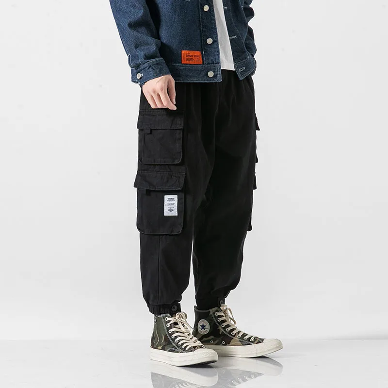

2021 Men's Side Pockets Cargo Harem Pants Hip Hop Casual Male Tatical Joggers Trousers Cotton Fashion Casual Streetwear Pants