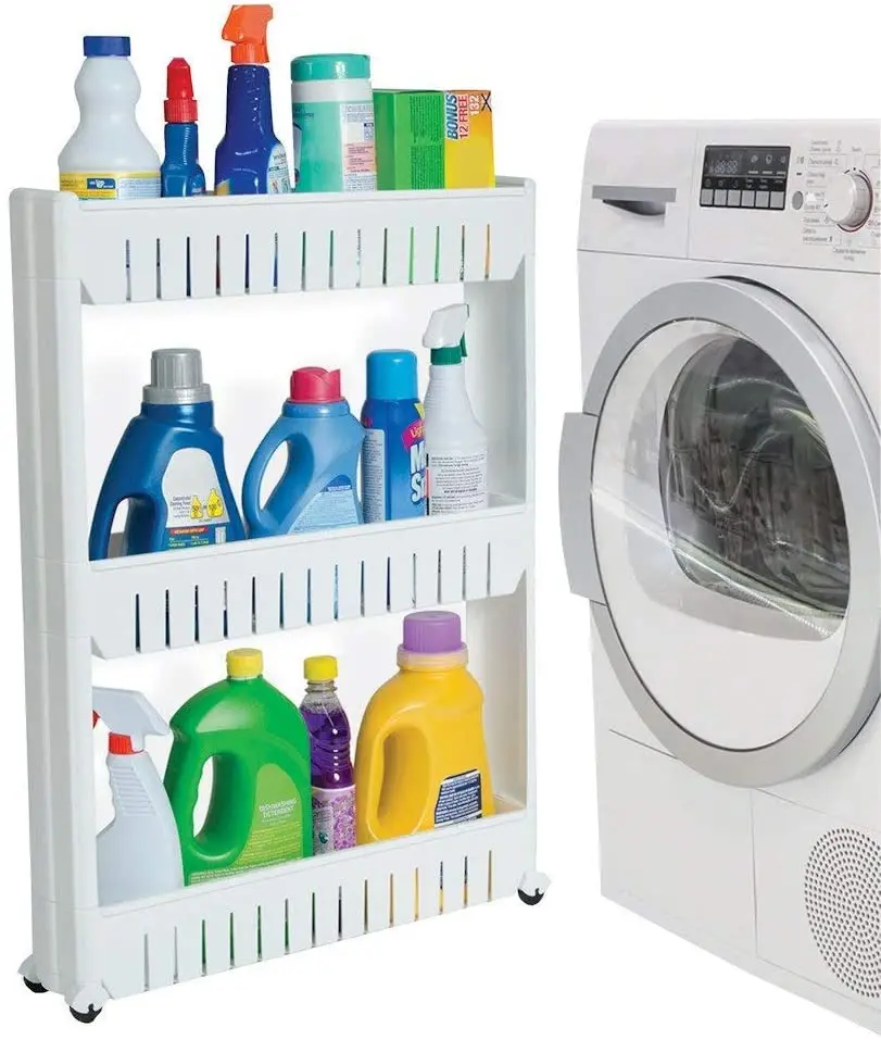 3 ярусная тонкая тележка для хранения Выдвижной мобильный стеллаж органайзер