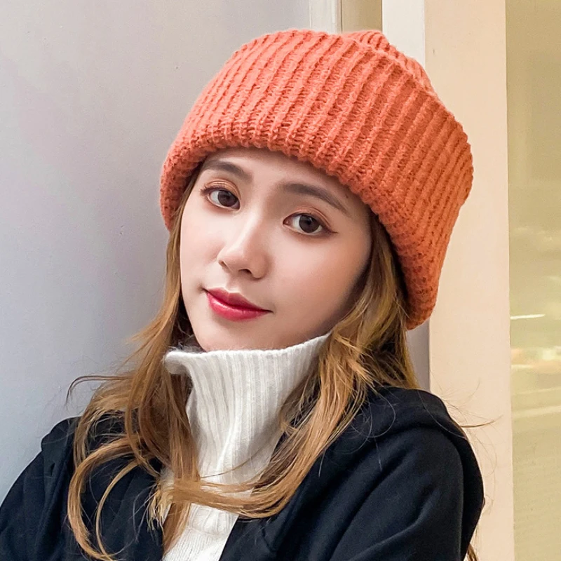

HT3476 Women Winter Hat Ladies Solid Knitted Hat Female Winter Skullies Beanies Women Baggy Slouch Beanie Hat Cuffed Beanies