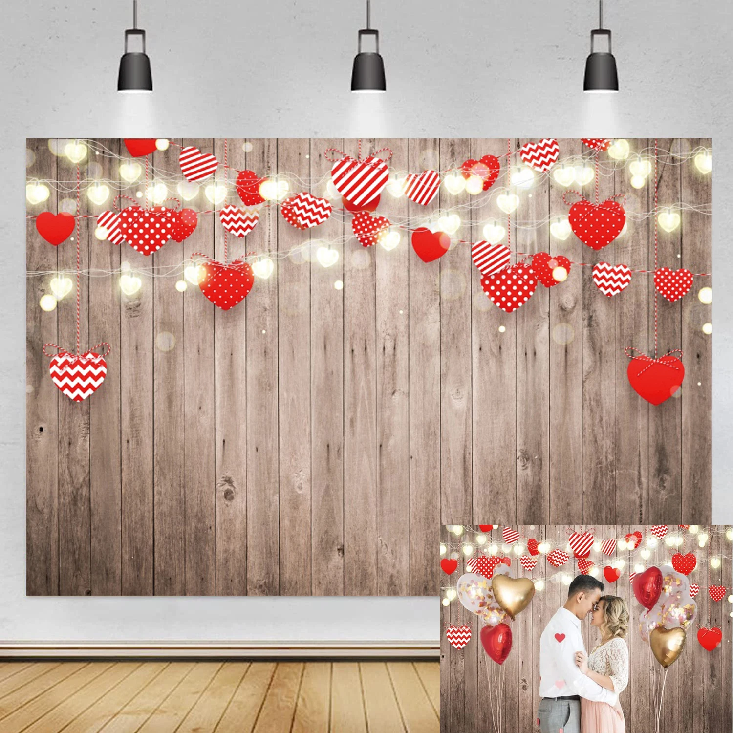

Valentine's Day Backdrop Rustic Wood Red Love Heart Wedding Bridal Shower Party Photography Background Photo Studio Props Vinyl