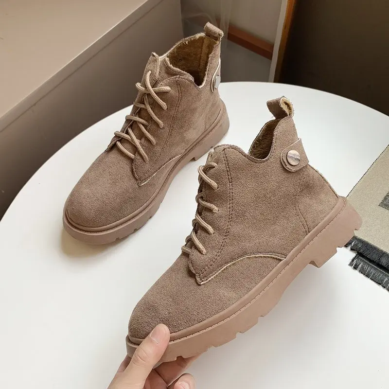

2021 Women Boots New Martin Boots Autumn Winter Boots Ladies Warm Ankle Boots Heels Shoes Woman Suede Leather casual Boots 35-40