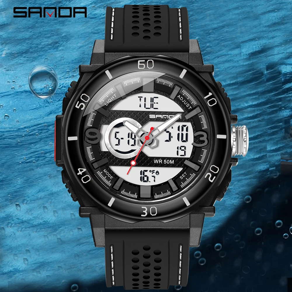 SANDA новые уличные спортивные часы с термометром 50 м водонепроницаемые мужские