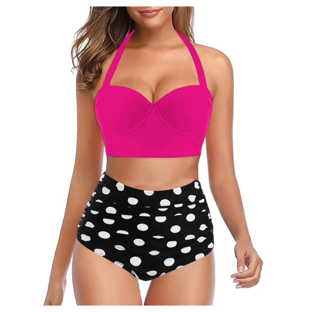 

2021 swimsuit sexy high waist printed bikini gradient polka dot swimsuit bandeau swimsuit