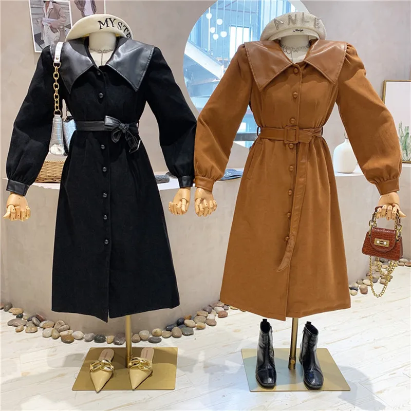 

Новая дизайнерская женская одежда, сезон осень-зима 2021, темпераментная ветровка, пальто с длинным рукавом и отложным воротником, вельветово...