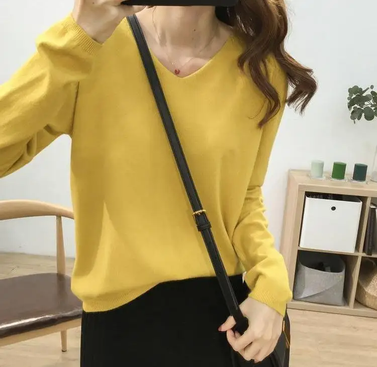 Свитер женский кашемировый с V-образным вырезом и длинным рукавом вязаный свитер