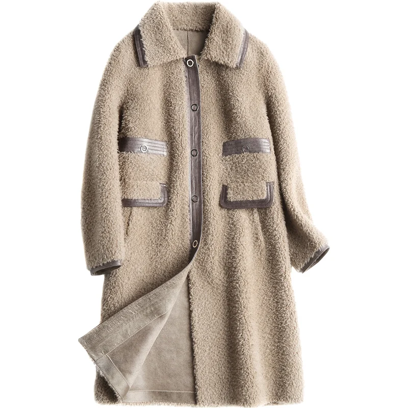

Haining sheep sheared fur coat women's middle school long 2020 winter grain cashmere fur integrated woolen coat slim fit