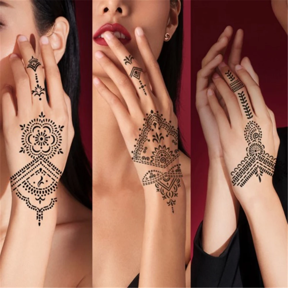 New Fashion Henna Tattoo Stencil Temporary Hand Tattoo Templates Diy Body Art Paint Sticker Template Indian Wedding Painting Kit