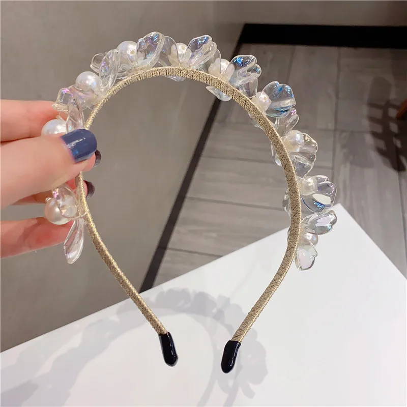 

Acrylic Flowers Pearl Hairbands For Women Hair Accessories Korea Gold Wire Hair Band Hair Bows Crown Headbands