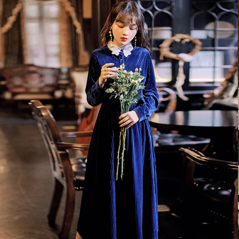 Новинка 2019 модное женское винтажное длинное платье на осень и зиму | Женская