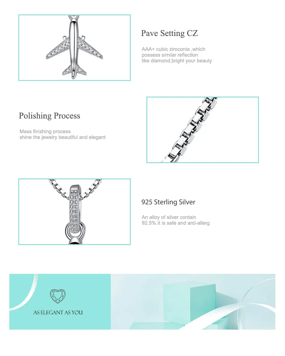 Wholesale 5PCS Crystal Aircraft Airplane Necklace 925 Sterling Pendant Necklace Birthday Party Jewelry Gift