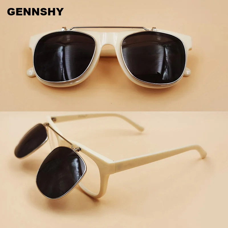 

2021 модные квадратные солнцезащитные очки с откидной крышкой для женщин и мужчин, очки цвета слоновой кости с двумя линзами, оправа с двойной...